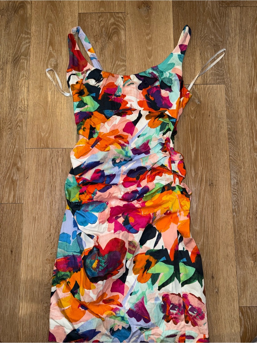 Abstract Multicolor Slip Midi Dress